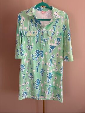 Persifor Winpenny Mint Green Palm-Print Shirt Mini Dress
